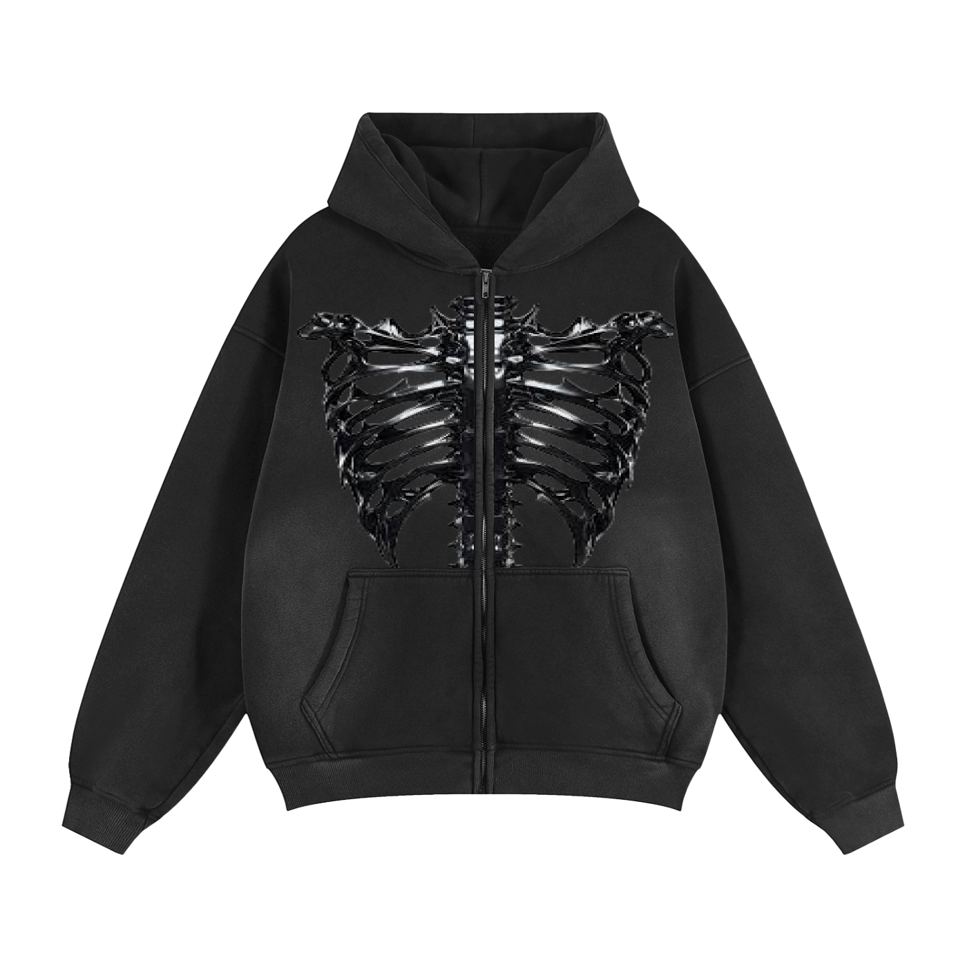 Sunfade Two-way Zipper Boxy Fleece Hoodie