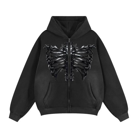 Sunfade Two-way Zipper Boxy Fleece Hoodie