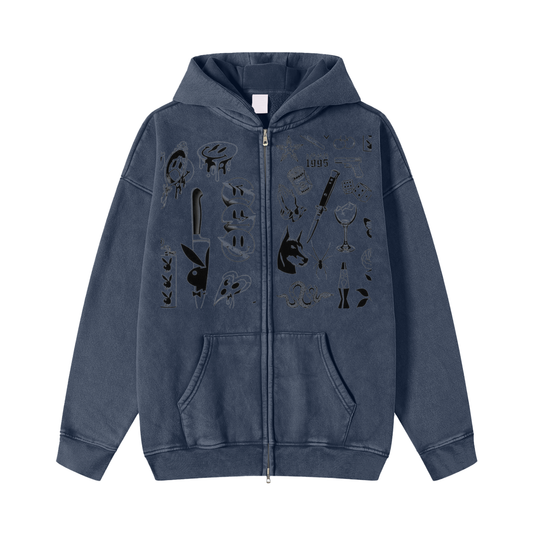 LS Patchwork Zip-Through Fleece Hoodie