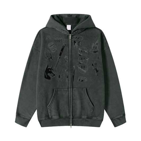 LS Patchwork Zip-Through Fleece Hoodie