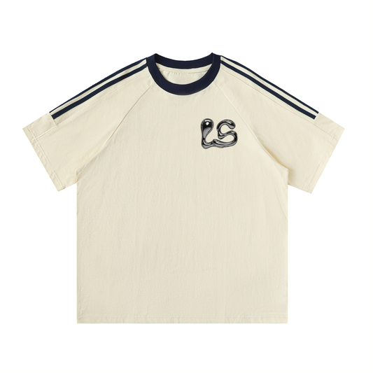 Contrast Tape Crewneck Cotton T-Shirt