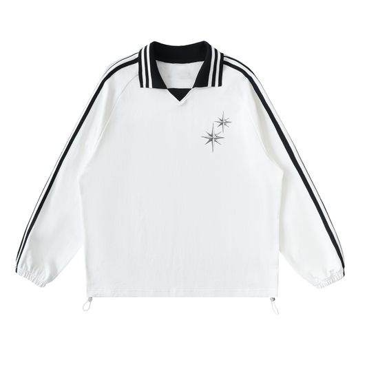 Contrast Striped Lapel Collar Sweatshirt